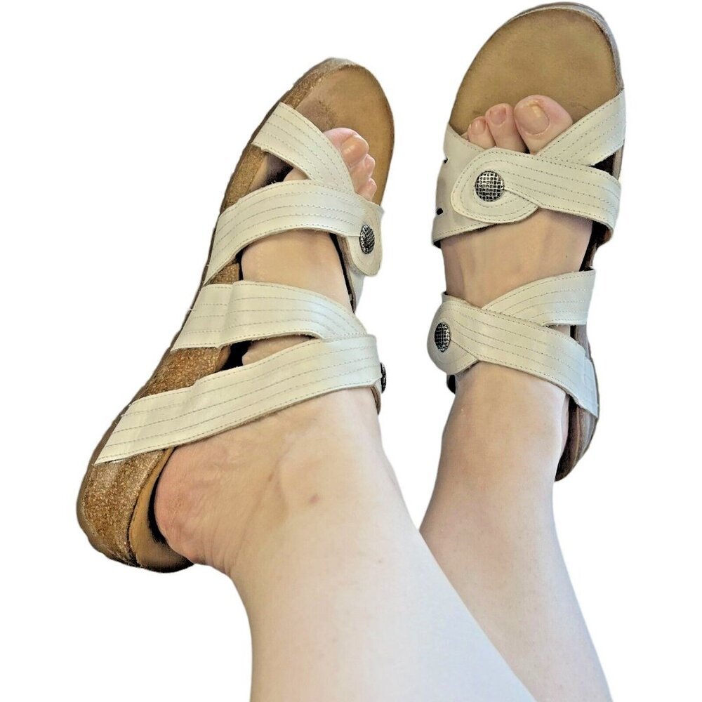 Haflinger‎ TS Paris White Leather Strappy Sandals Size 41 / US 10 Beach Vacation